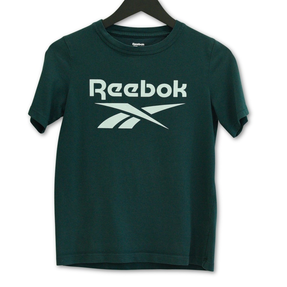 Reebok Logo Tee Womens XS Green Graphic Sporty Activewear Crew Neck Top